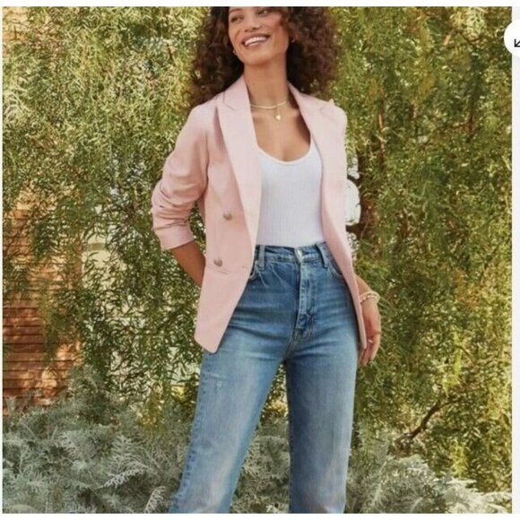 Evereve Jackets & Blazers - Evereve Pink Lenox Blazer Cotton Double Breasted Versatile Size XL Work Office
